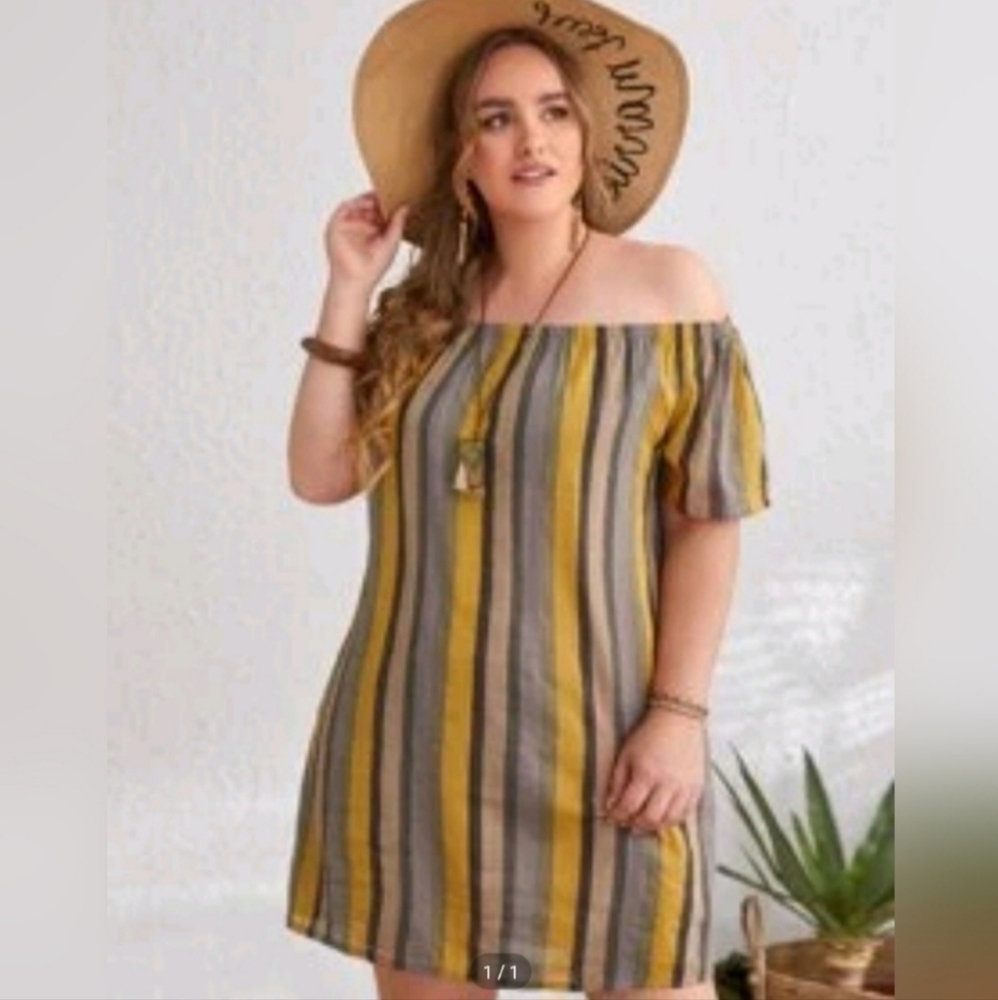 Women's off the shoulder striped Dress XXL
